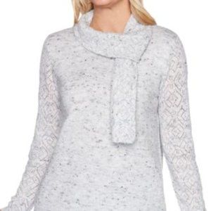 Alfred Dunner Women's Petite Feminine Lake Geneva Glitter Pointelle Sleeve Sweat